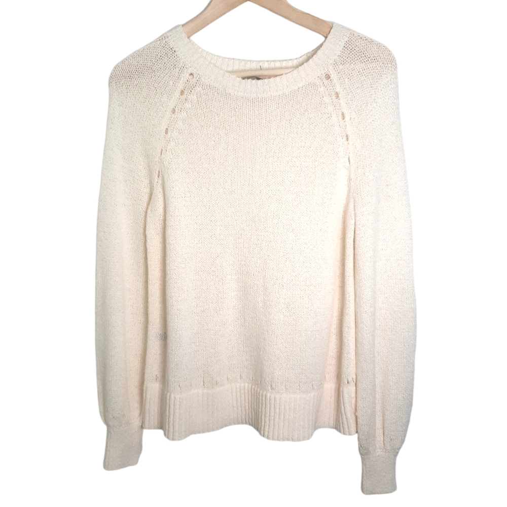 LOFT Sweater Ivory Cream Lightweight Crewneck Women's Size M